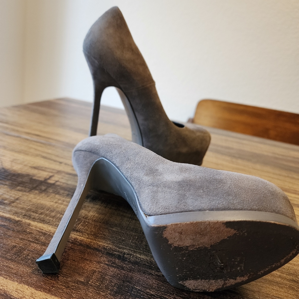 Yves Saint Laurent Tribtoo Heels Pumps Stilettos 36.5 6.5 Suede Grey - Picture 7 of 7